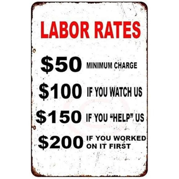 Labor Rates Funny Metal Wall Art, Humorous Workshop Sign, Mechanic or Garage - Picture 2 of 2